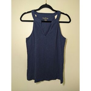 Lilly Pulitzer Ariya True Navy Medium Slub Cotton Split V-Neck Halter Tank Top